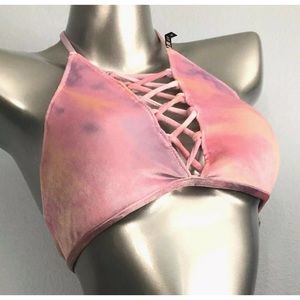 VS PINK Strappy High neck velvet caged bikini top